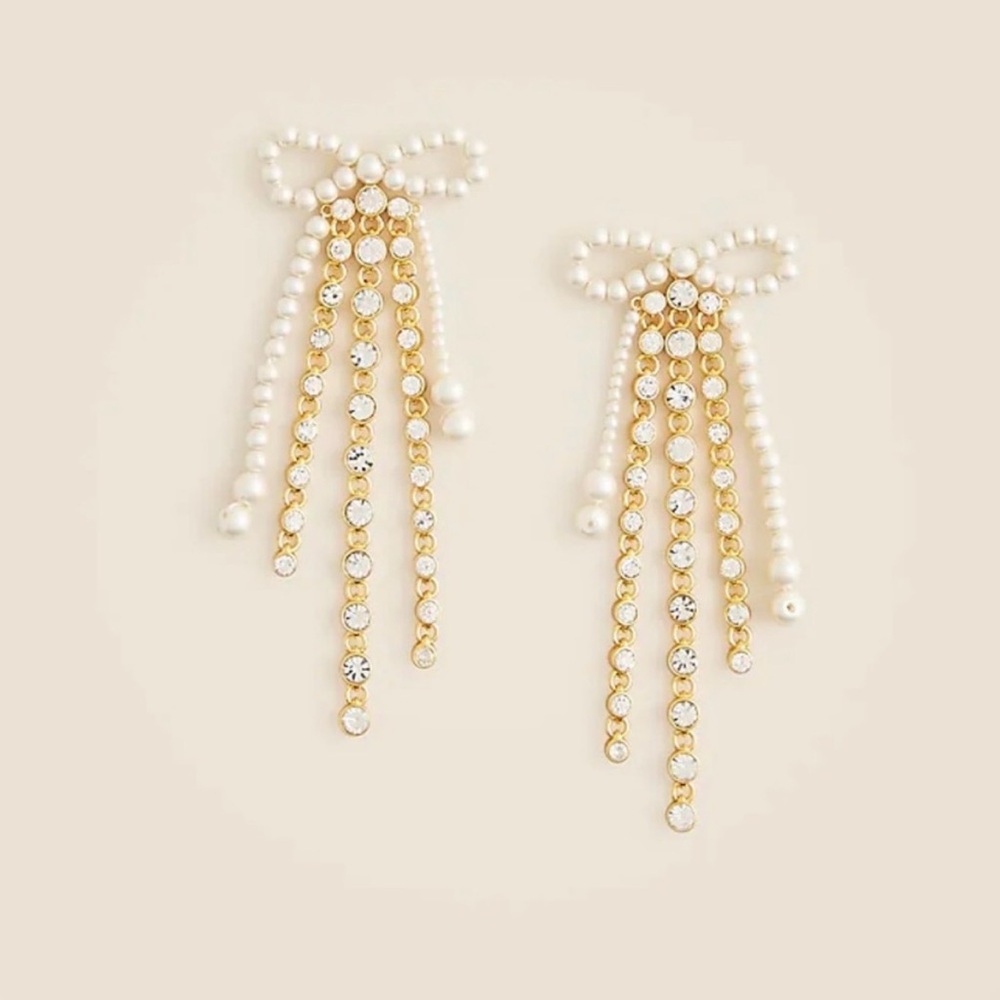 J. Crew Pearl & Crystal BOW Earrings